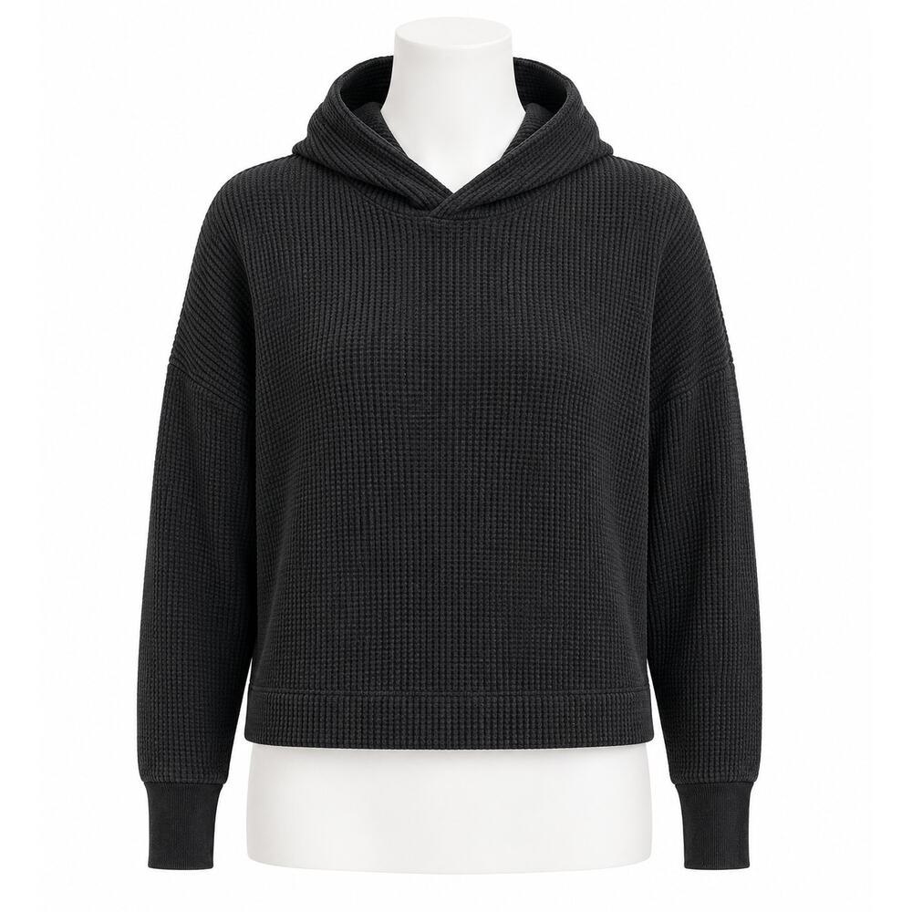 GAP Women’s Waffle Knit Hoodie Relaxed Sweatshirt - Washed Black - Size XL